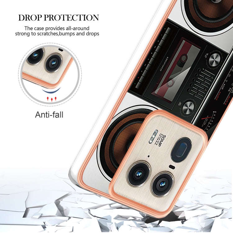 For Motorola Edge 50 Ultra Electroplating Marble Dual-side IMD Phone Case(Retro Radio)