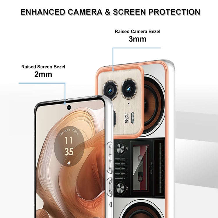 For Motorola Edge 50 Ultra Electroplating Marble Dual-side IMD Phone Case(Retro Radio)