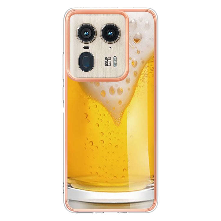 For Motorola Edge 50 Ultra Electroplating Marble Dual-side IMD Phone Case(Draft Beer)