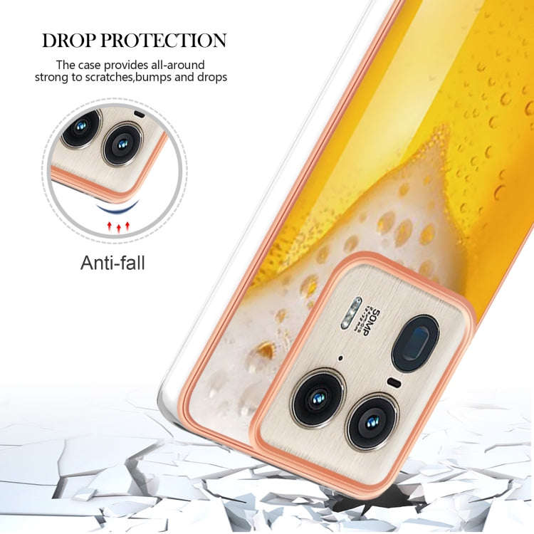 For Motorola Edge 50 Ultra Electroplating Marble Dual-side IMD Phone Case(Draft Beer)