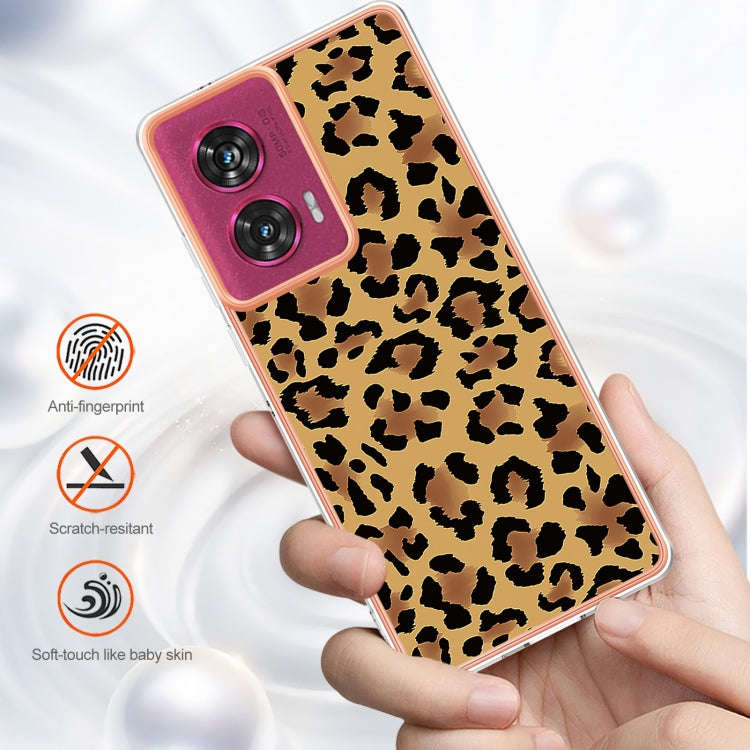 For Motorola Edge 50 Fusion Electroplating Marble Dual-side IMD Phone Case(Leopard Print)