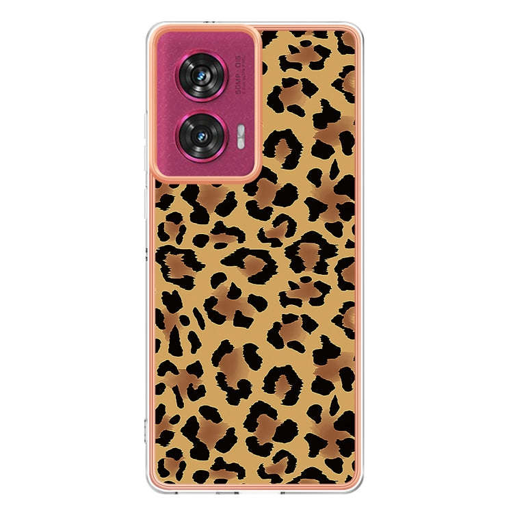 For Motorola Edge 50 Fusion Electroplating Marble Dual-side IMD Phone Case(Leopard Print)