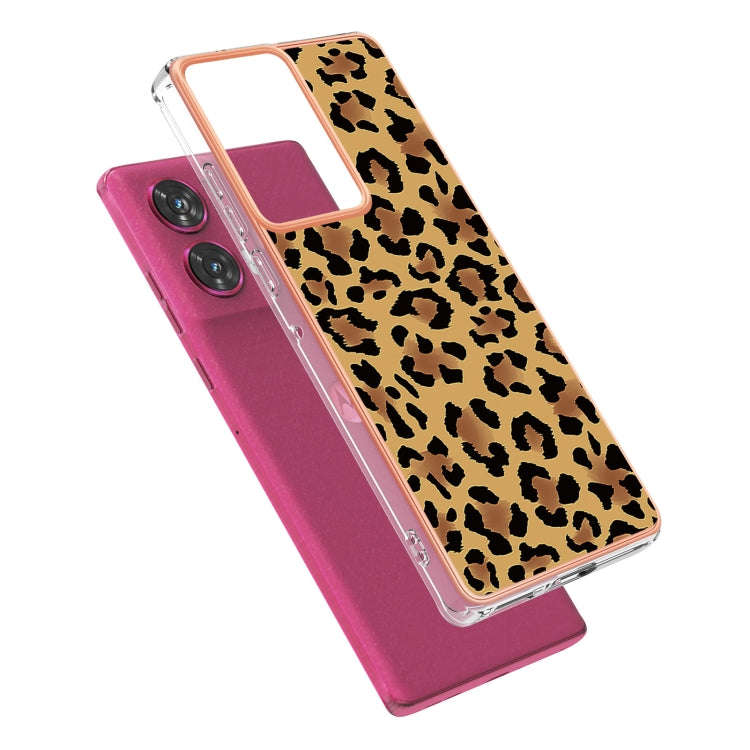 For Motorola Edge 50 Fusion Electroplating Marble Dual-side IMD Phone Case(Leopard Print)