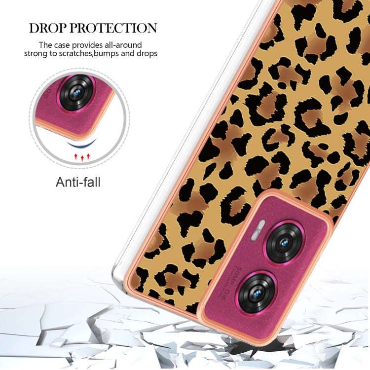 For Motorola Edge 50 Fusion Electroplating Marble Dual-side IMD Phone Case(Leopard Print)