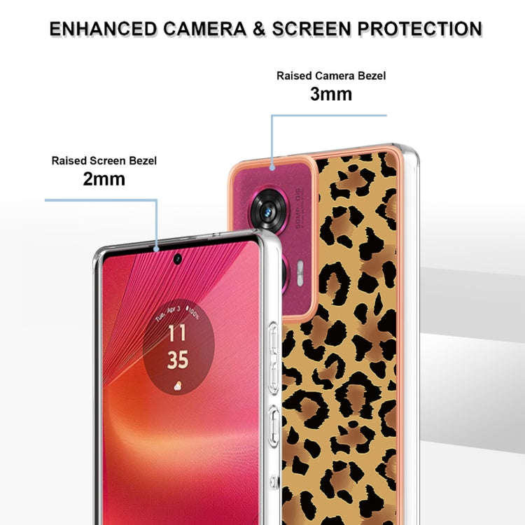For Motorola Edge 50 Fusion Electroplating Marble Dual-side IMD Phone Case(Leopard Print)
