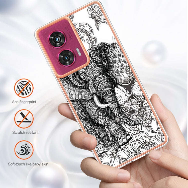 For Motorola Edge 50 Fusion Electroplating Marble Dual-side IMD Phone Case(Totem Elephant)