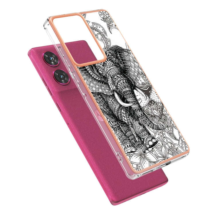 For Motorola Edge 50 Fusion Electroplating Marble Dual-side IMD Phone Case(Totem Elephant)