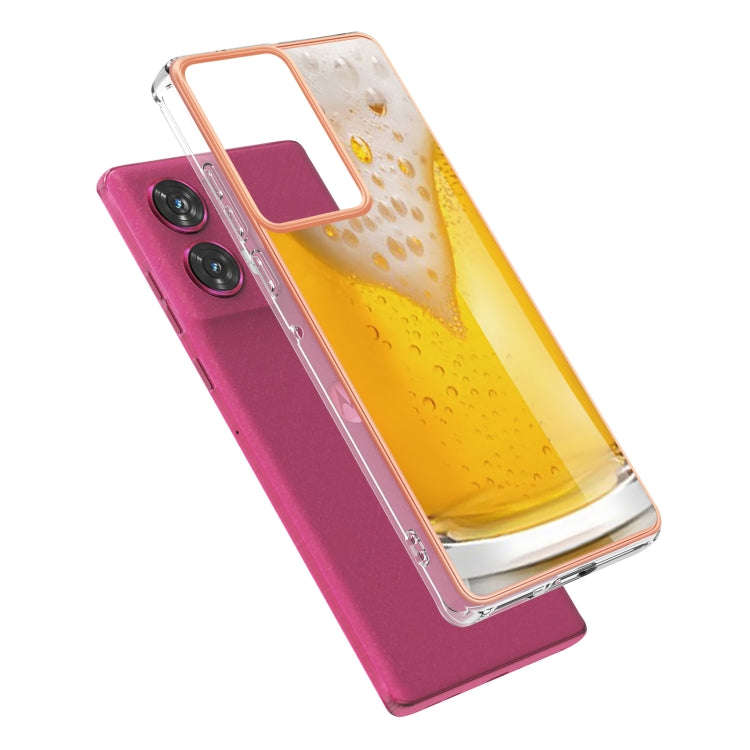 For Motorola Edge 50 Fusion Electroplating Marble Dual-side IMD Phone Case(Draft Beer)