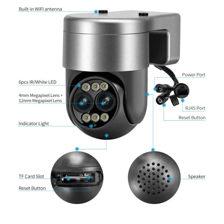 ESCAM G03 2x4MP Dual Lens Zoom 8X Dual Light Source WiFi Camera Support Two-way Voice & Motion De...