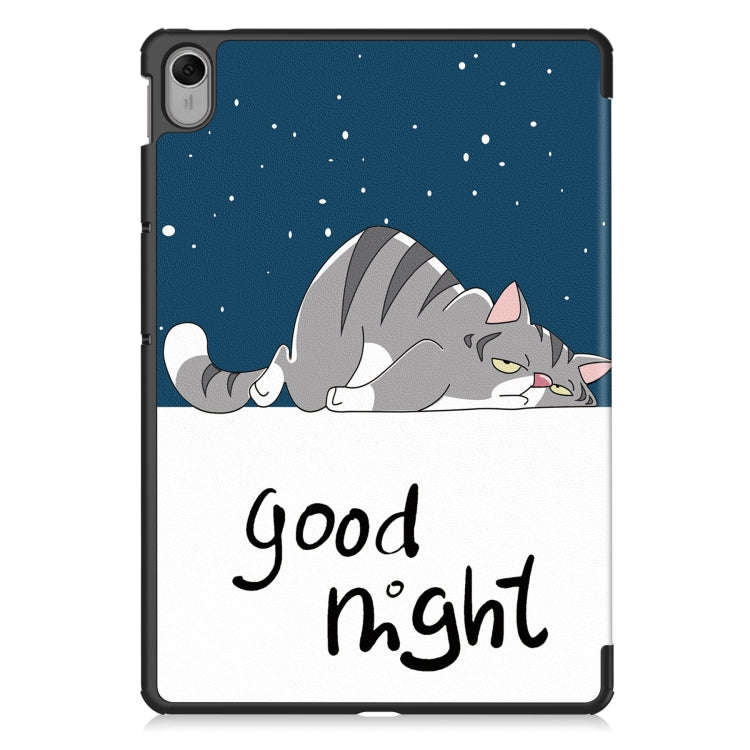 For Huawei MatePad 11.5 2023 Custer Painted 3-Fold Holder Smart Leather Tablet Case(Lazy Cat)