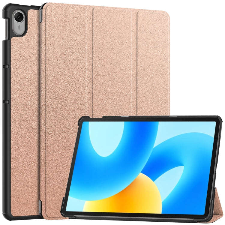 For Huawei MatePad 11.5 2023 Custer Texture 3-Fold Holder Leather Tablet Case(Rose Gold)