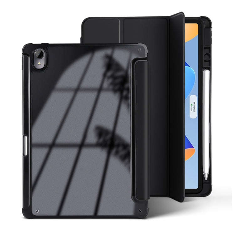 For Huawei MatePad 11 2023 3-Fold Clear Acrylic Leather Tablet Case(Black)