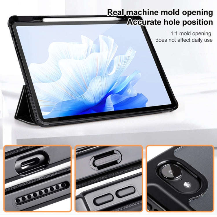 For Huawei MatePad 11 2023 3-Fold Clear Acrylic Leather Tablet Case(Black)