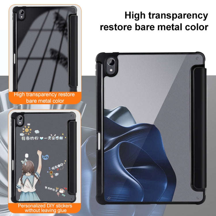 For Huawei MatePad 11 2023 3-Fold Clear Acrylic Leather Tablet Case(Black)