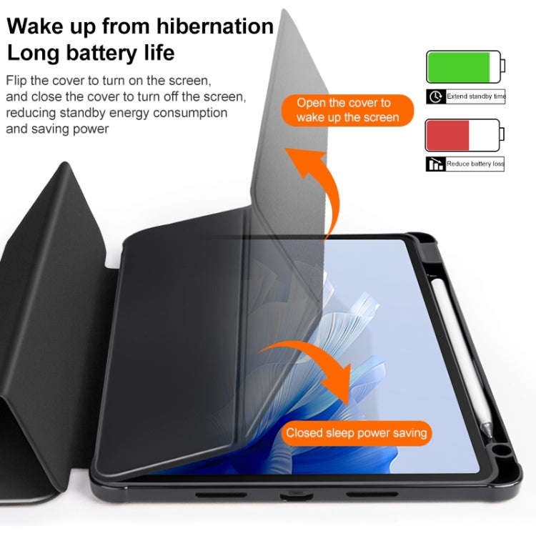For Huawei MatePad 11 2023 3-Fold Clear Acrylic Leather Tablet Case(Black)