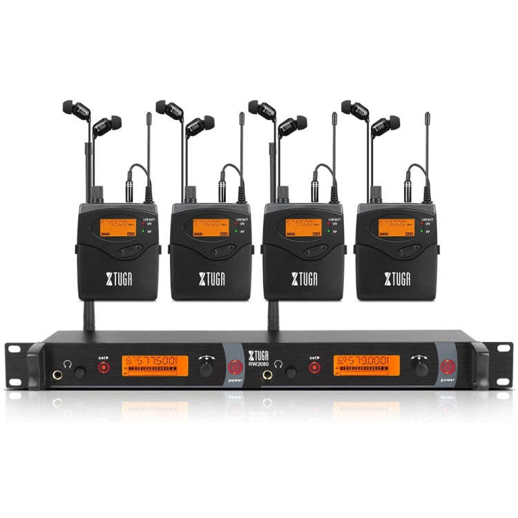 XTUGA RW2080 UHF Wireless Stage Singer In-Ear Monitor System 4 BodyPacks(US Plug)