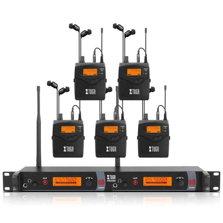 XTUGA RW2080 UHF Wireless Stage Singer In-Ear Monitor System 5 BodyPacks(US Plug)