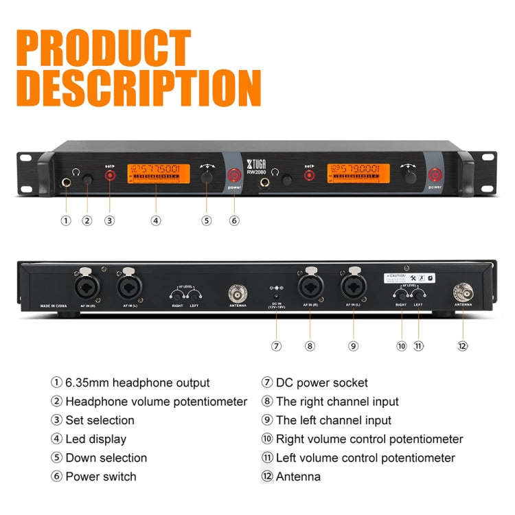 XTUGA RW2080 UHF Wireless Stage Singer In-Ear Monitor System 8 BodyPacks(US Plug)