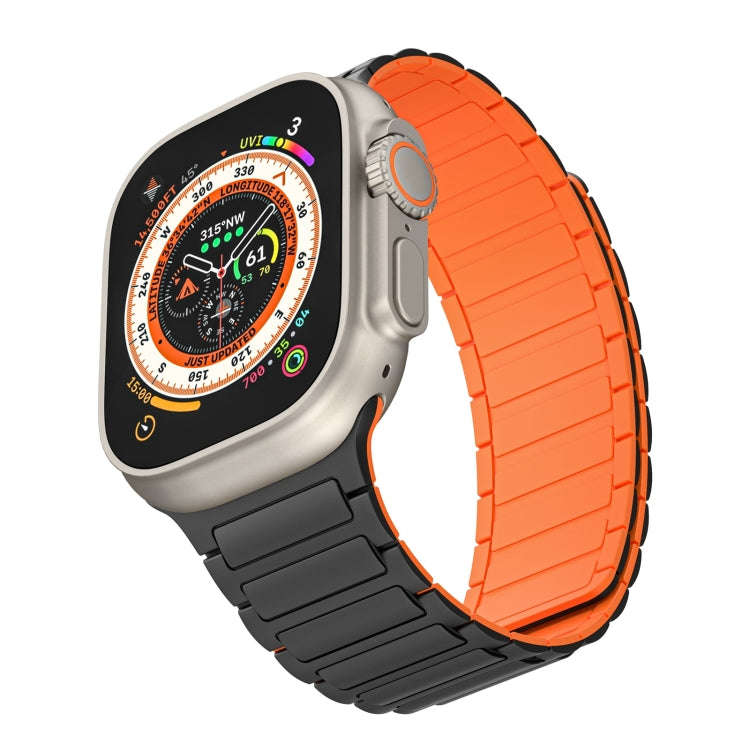 For Apple Watch Series 7 45mm Magnetic Loop Silicone Watch Band(Black Orange)
