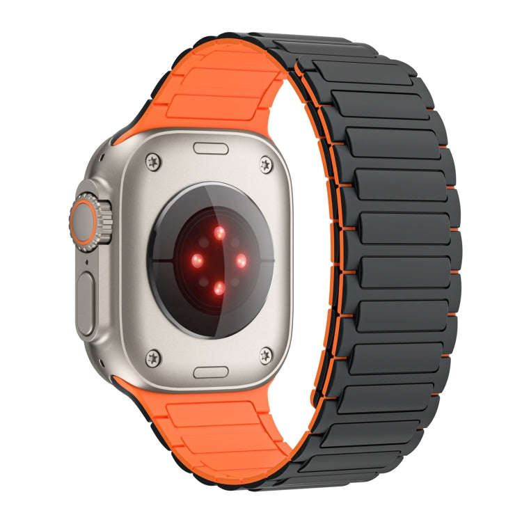 For Apple Watch Series 7 45mm Magnetic Loop Silicone Watch Band(Black Orange)