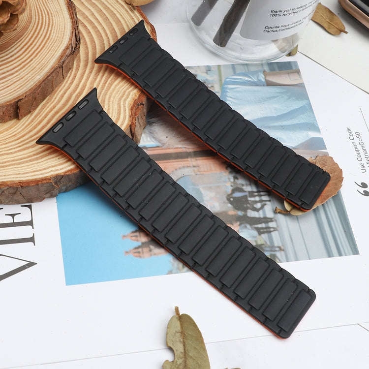 For Apple Watch Series 7 45mm Magnetic Loop Silicone Watch Band(Black Orange)