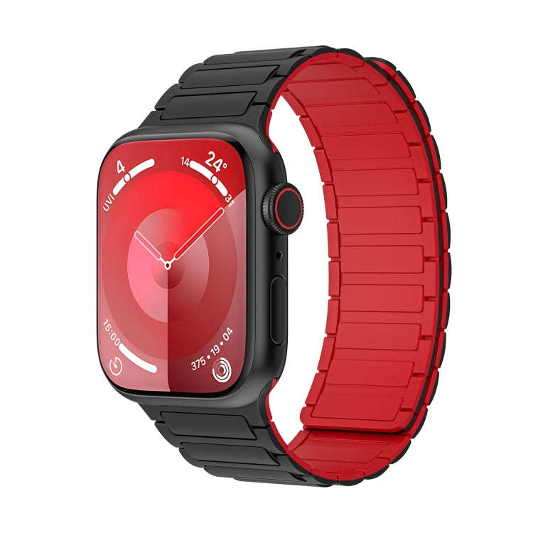 For Apple Watch Series 3 38mm Magnetic Loop Silicone Watch Band(Black Red)