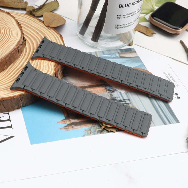 For Apple Watch Series 2 38mm Magnetic Loop Silicone Watch Band(Grey Orange)