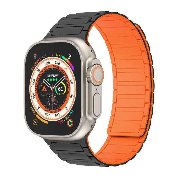 For Apple Watch Ultra 2 49mm Magnetic Loop Silicone Watch Band(Black Orange)