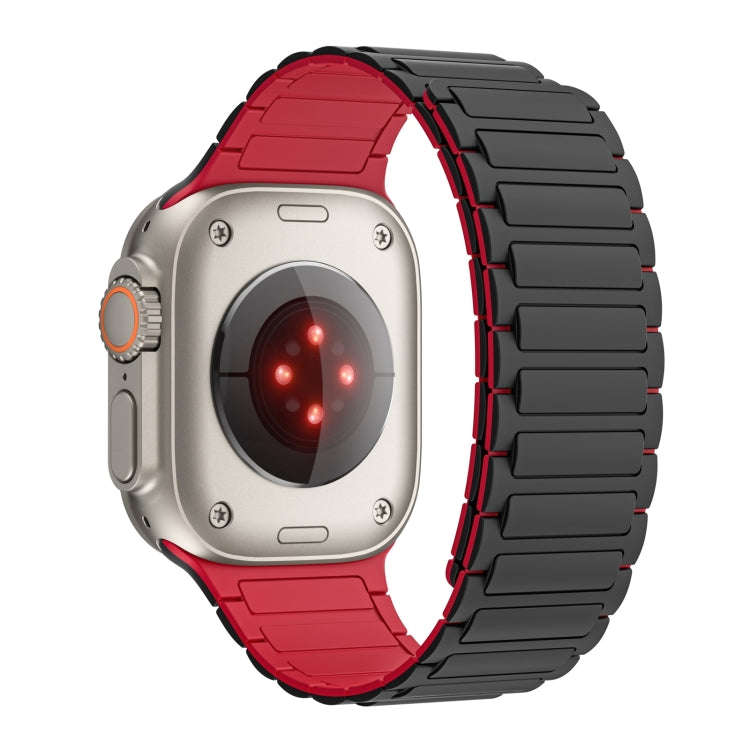 For Apple Watch Series 9 45mm Magnetic Loop Silicone Watch Band(Black Red)