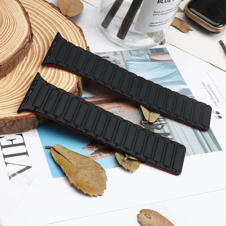 For Apple Watch Series 9 45mm Magnetic Loop Silicone Watch Band(Black Red)