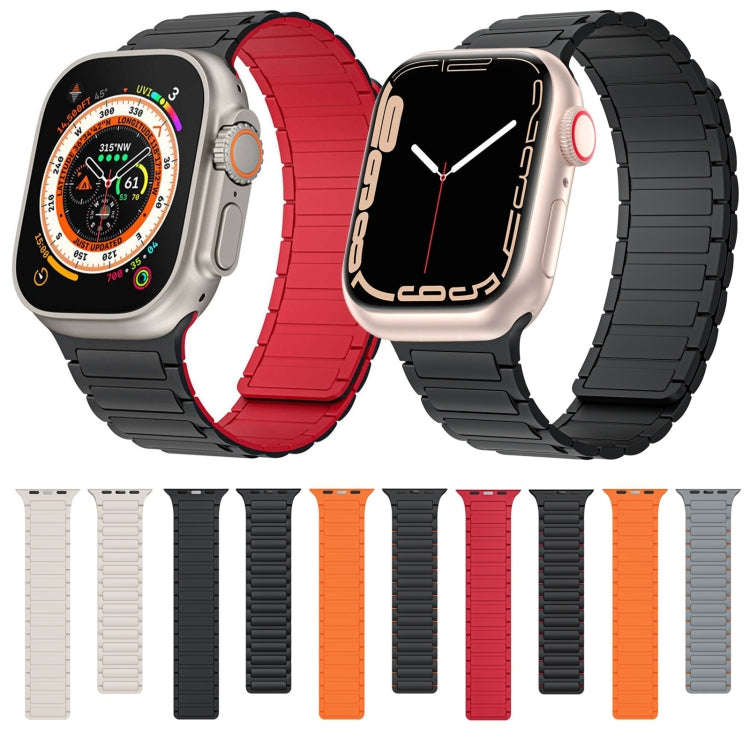 For Apple Watch Series 6 44mm Magnetic Loop Silicone Watch Band(Black Orange)