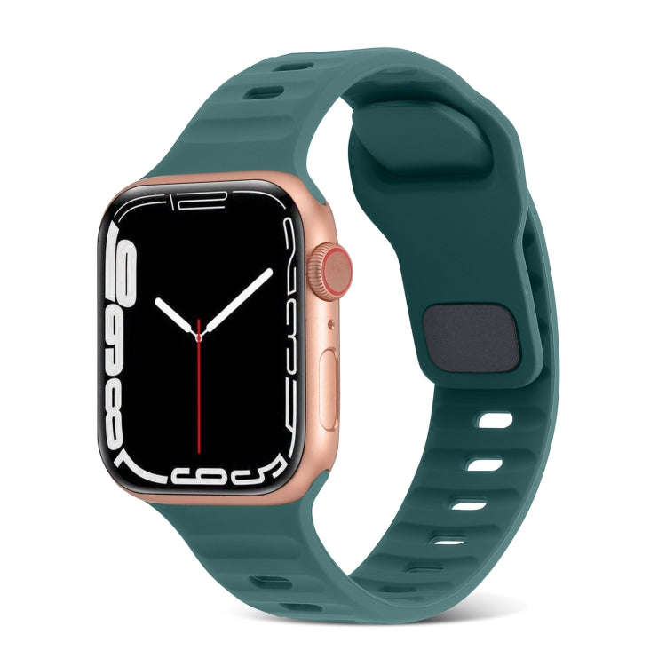 For Apple Watch Series 9 41mm Square Buckle Stripes Silicone Watch Band(Pine Green)