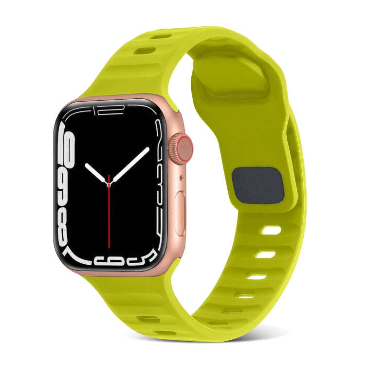 For Apple Watch Series 9 41mm Square Buckle Stripes Silicone Watch Band(Fluorescent Green)