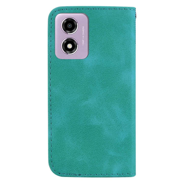 For Motorola Moto G04s / Moto E14 Seven-shaped Embossed Leather Phone Case(Green)