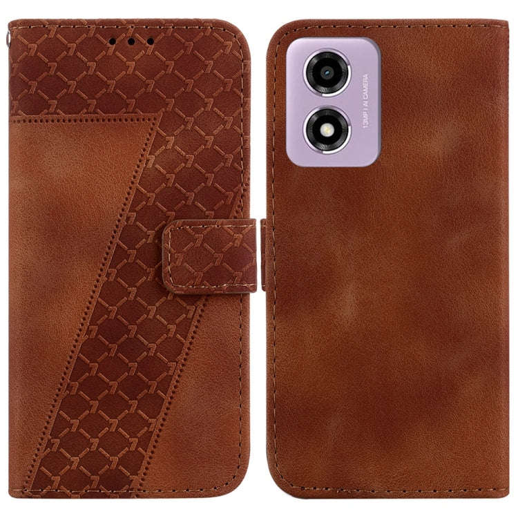For Motorola Moto G04s / Moto E14 Seven-shaped Embossed Leather Phone Case(Brown)