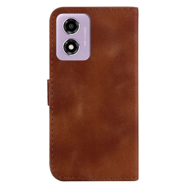 For Motorola Moto G04s / Moto E14 Seven-shaped Embossed Leather Phone Case(Brown)