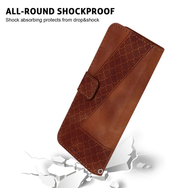 For Motorola Moto G04s / Moto E14 Seven-shaped Embossed Leather Phone Case(Brown)