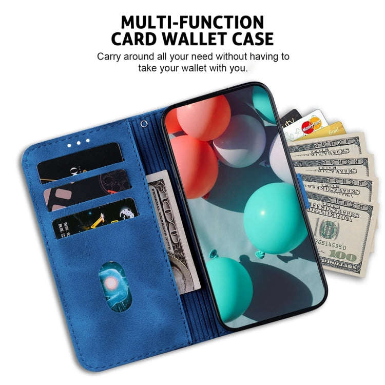 For Motorola Moto G04s / Moto E14 Seven-shaped Embossed Leather Phone Case(Blue)