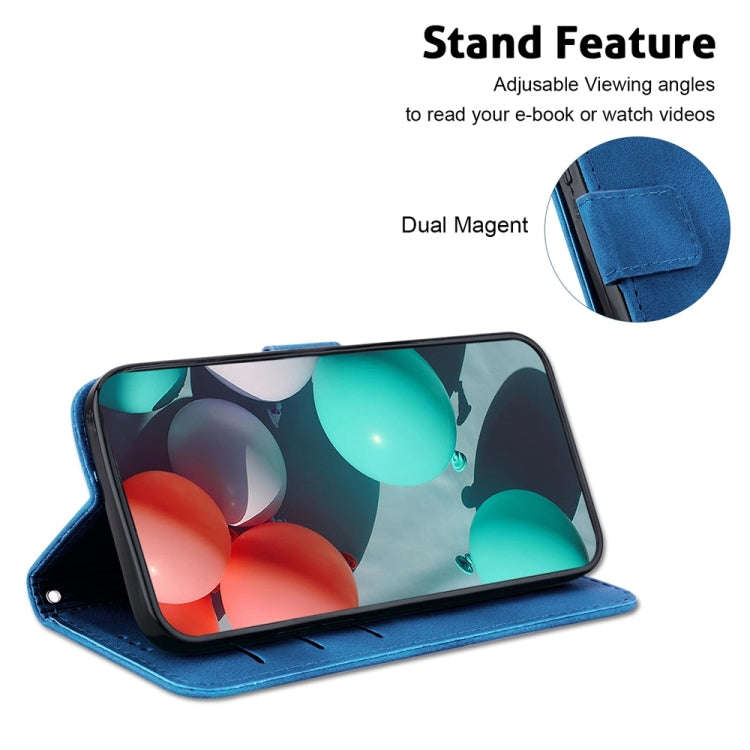 For Motorola Moto G04s / Moto E14 Seven-shaped Embossed Leather Phone Case(Blue)