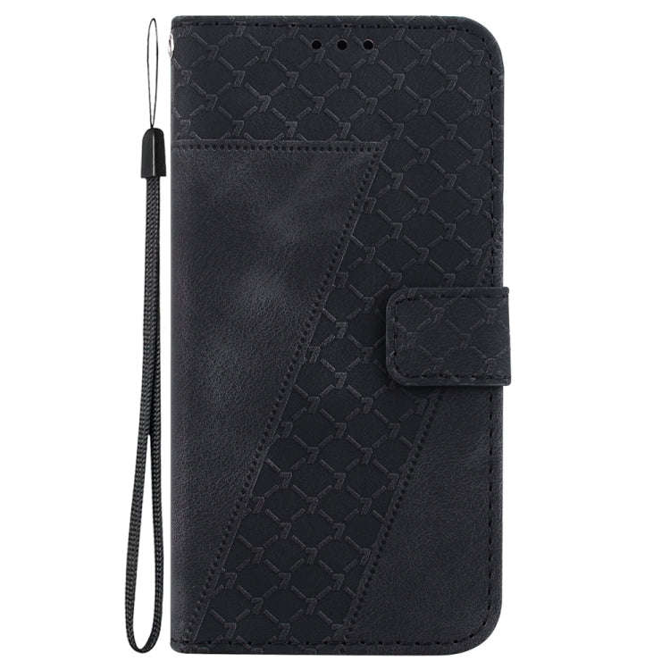 For Motorola Moto G04s / Moto E14 Seven-shaped Embossed Leather Phone Case(Black)