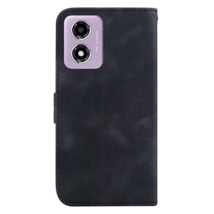 For Motorola Moto G04s / Moto E14 Seven-shaped Embossed Leather Phone Case(Black)