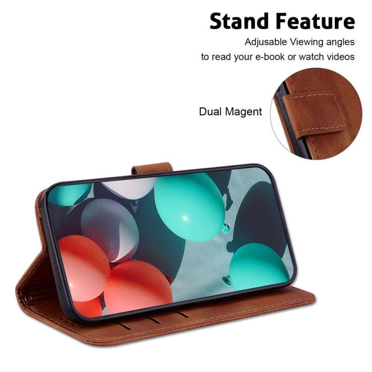 For Motorola Moto G85 Seven-shaped Embossed Leather Phone Case(Brown)