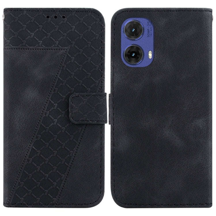 For Motorola Moto G85 Seven-shaped Embossed Leather Phone Case(Black)