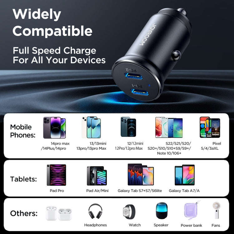 JOYROOM JR-CCN06 30W Dual PD Type-C Mini Metal Car Charger(Black)