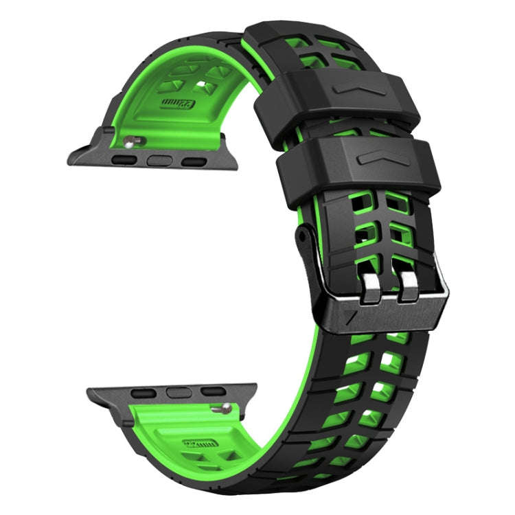 For Apple Watch Series 9 41mm Twill Dual-row Buckle Silicone Watch Band(Black Green)
