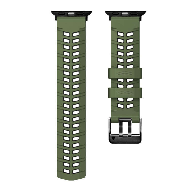 For Apple Watch Series 9 41mm Twill Dual-row Buckle Silicone Watch Band(Army Green Black)