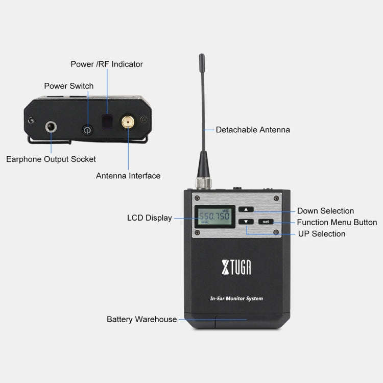 XTUGA  IEM1100 Professional Wireless In Ear Monitor System 2 BodyPacks(EU Plug)