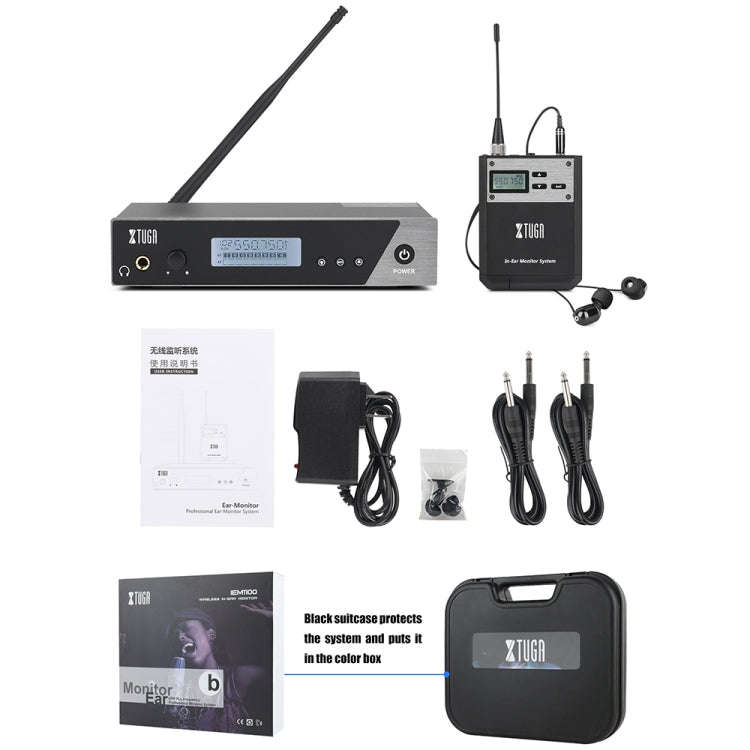 XTUGA  IEM1100 Professional Wireless In Ear Monitor System 2 BodyPacks(UK Plug)