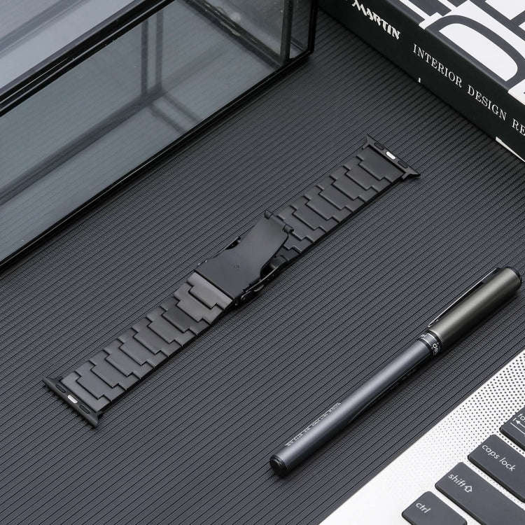 For Apple Watch Series 9 41mm Safety Buckle Titanium Steel Watch Band(Black)