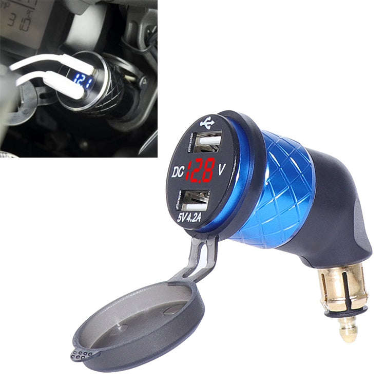 German EU Plug Special Motorcycle Elbow Charger Dual USB Voltmeter 4.2A Charger, Shell Color:Blue...